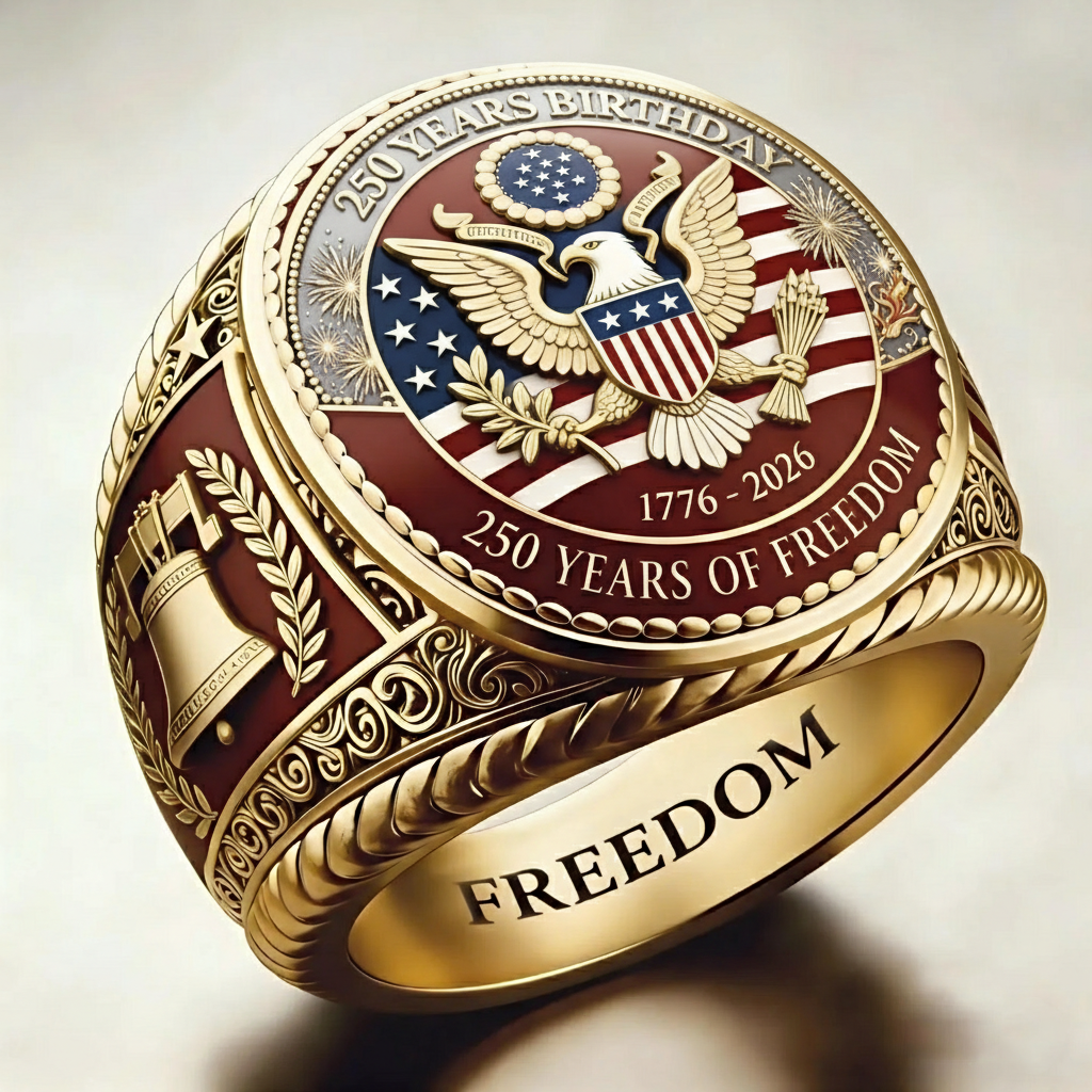 Patriotic American Plated Military Commemorative Ring