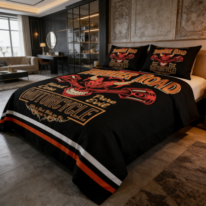 Retro Harley-Davidson style pattern 3-Piece Quilted Bedding Set
