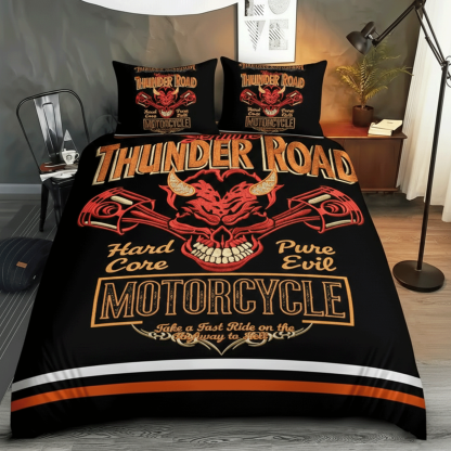 Retro Harley-Davidson style pattern 3-Piece Quilted Bedding Set