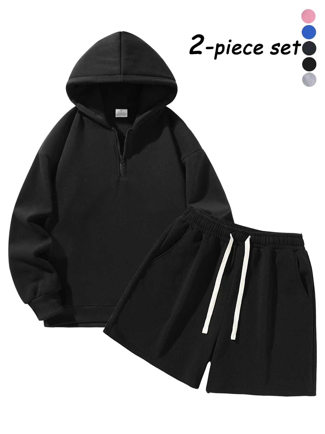 Men's Half-Zip Hoodie with Shorts Two-Piece Set, Basic Style Comfortable and Warm Sports Jogging Set, Suitable for Daily Wear, Outdoor Activities, Running and Workouts – Available for Men and Women.