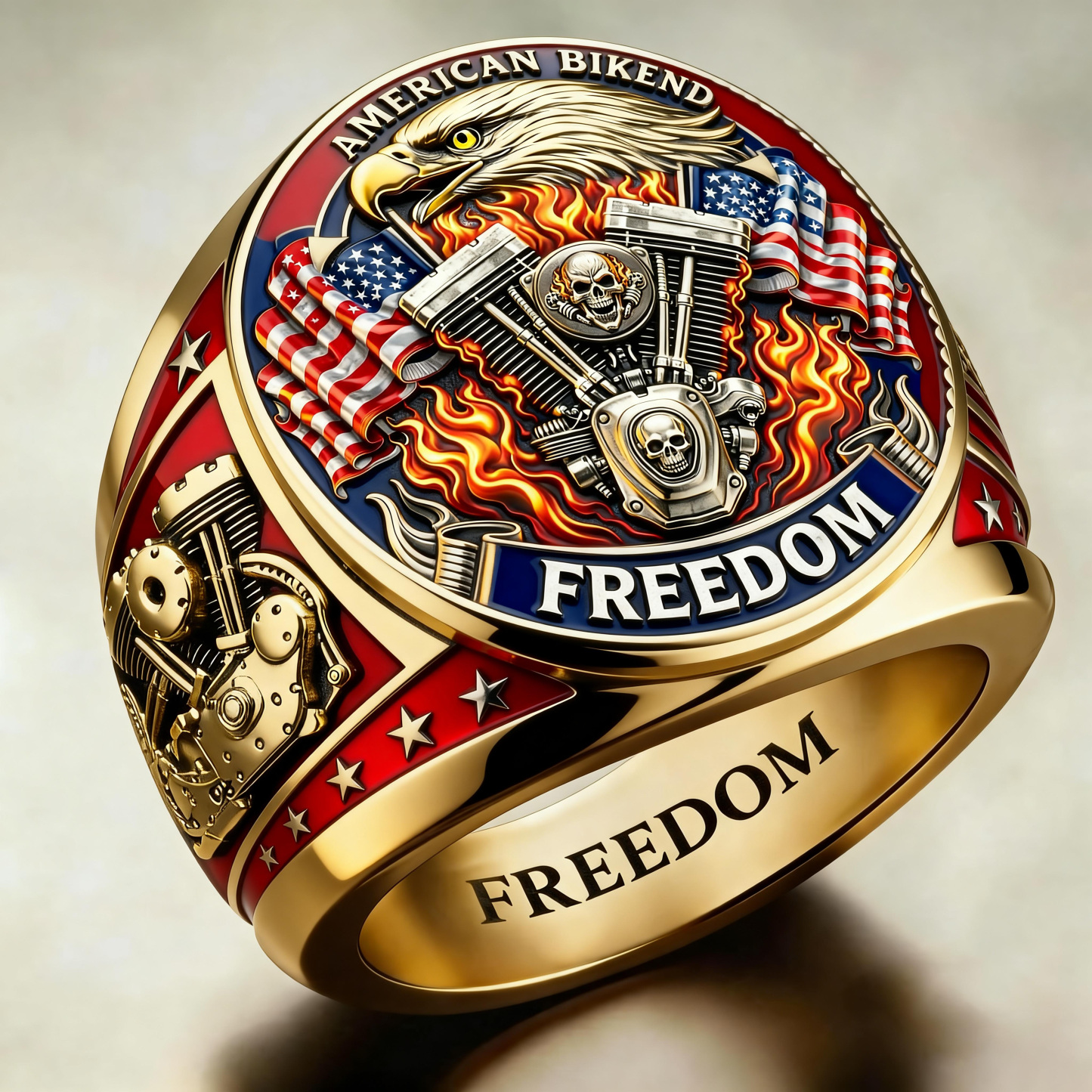 Patriotic American Plated Military Commemorative Ring