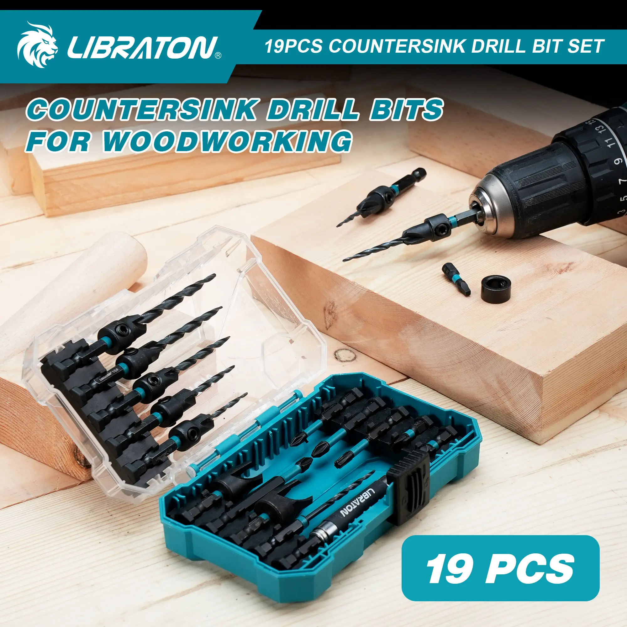 19-Piece Professional Countersink Drill Bit Set – Tapered Bits for Woodworking | Wood Plug Cutters & 1/4" Hex Shank | Precision Depth Control for Flawless Joinery