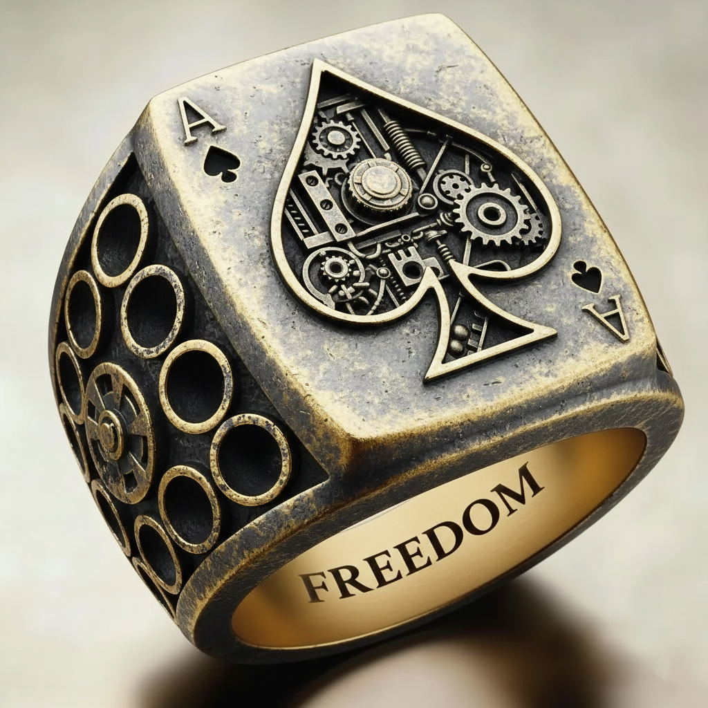 Steampunk Mechanical Gear Industrial Motorcycle Style Signet Ring