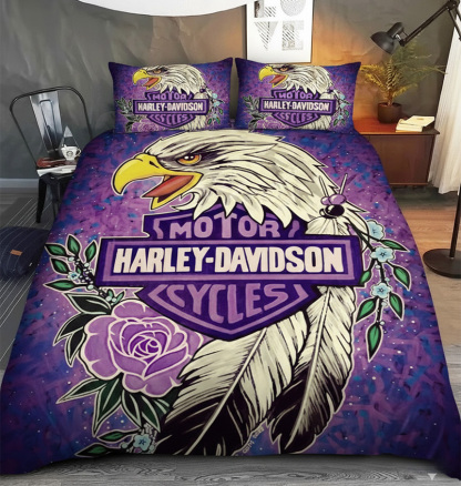 Retro Harley-Davidson style pattern 3-Piece Quilted Bedding Set