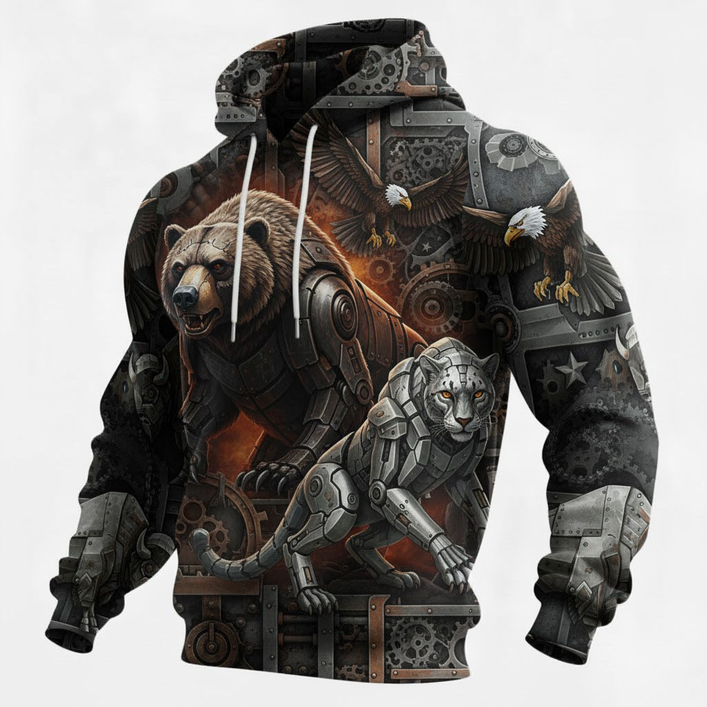 Gear Battle Beasts・American Iron-Blood Spirit” Steampunk Military-Style Hoodie