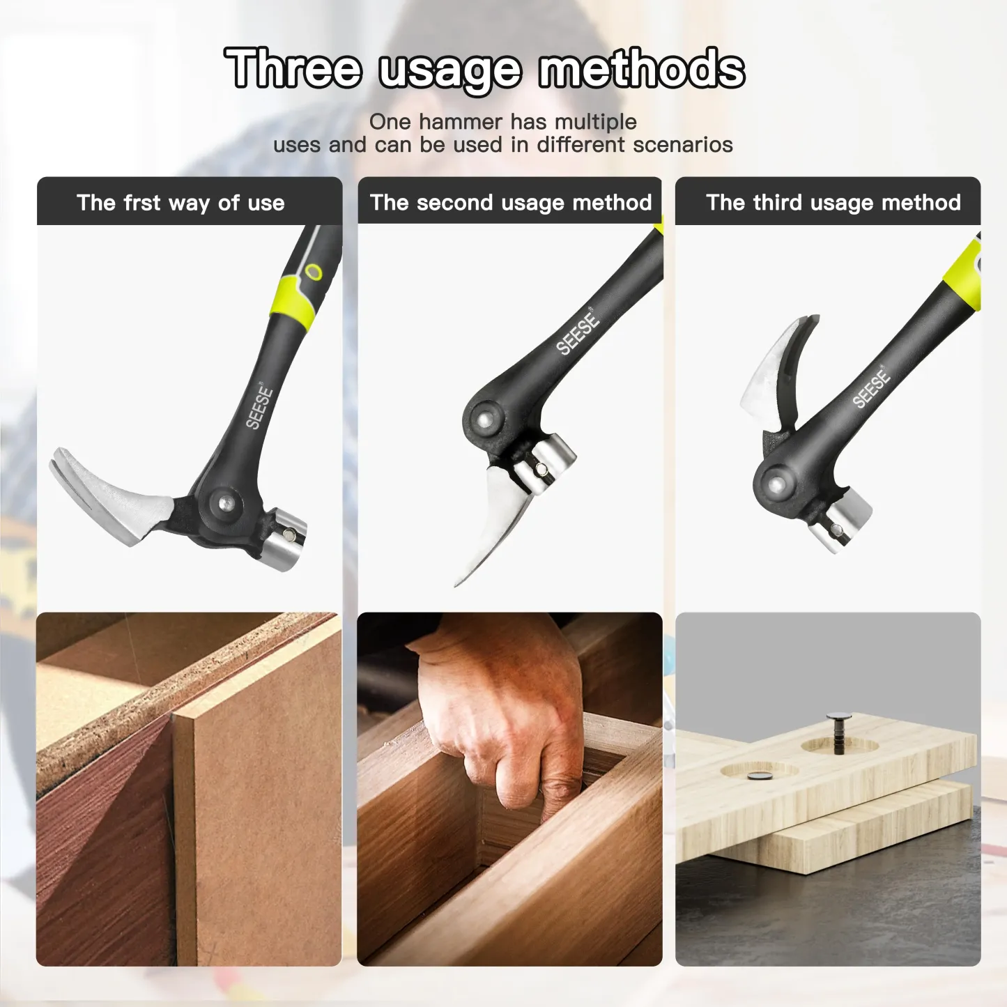 SEESE™ 16oz Professional Steel Framing Hammer – Magnetic Nail Starter & Indexing Rip Claw | Shock-Absorbing TPR Grip | Heavy-Duty Construction & DIY Essential