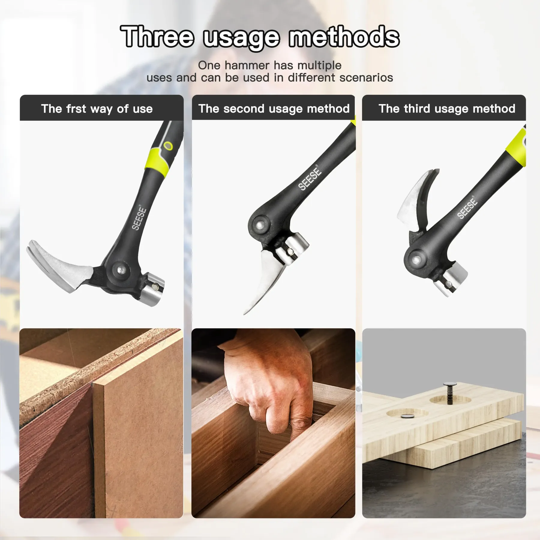 SEESE™ 16oz Professional Steel Framing Hammer – Magnetic Nail Starter & Indexing Rip Claw | Shock-Absorbing TPR Grip | Heavy-Duty Construction & DIY Essential