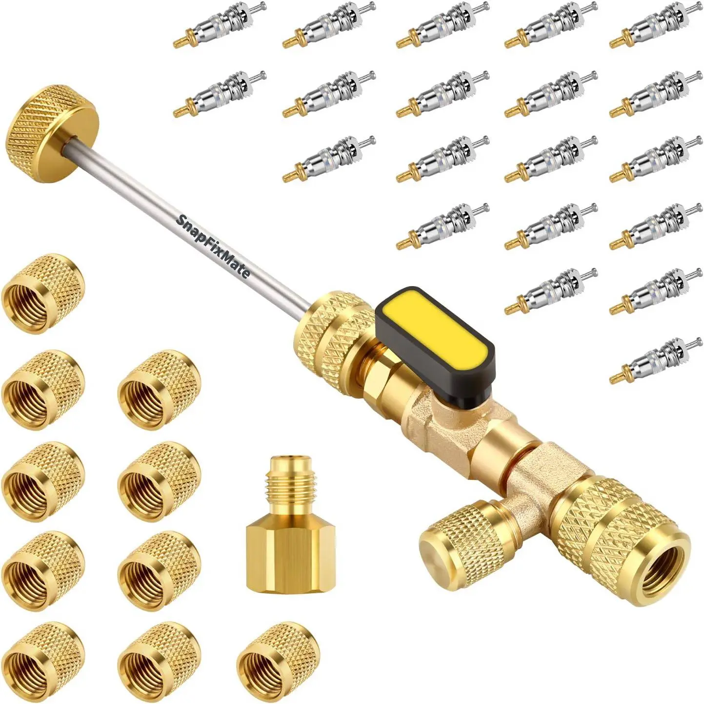 Pro-Series AC Valve Core Remover & Installer Tool – Dual SAE 1/4" & 5/16" Ports | 30-Pc Master Accessory Kit | Compatible with R410A, R32, R22 | No Refrigerant Loss & High-Pressure Rated