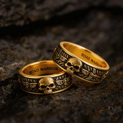 Vintage Harley-style rubber tire texture gold ring