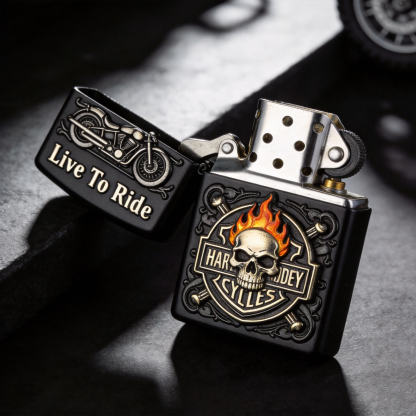 Flaming Skull - Matte Black "Live To Ride" Tactical Lighter