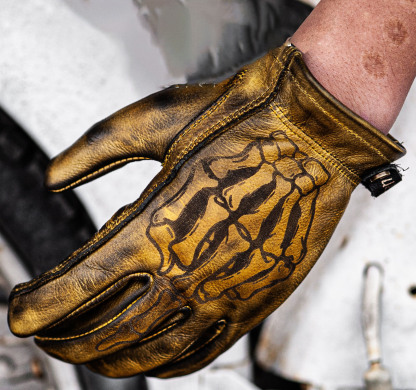 Vintage Distressed Leather Skull Printed Retro Motorcycle Riding Gloves