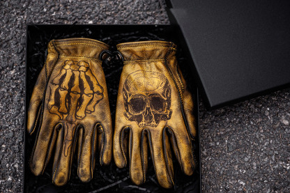 Vintage Distressed Leather Skull Printed Retro Motorcycle Riding Gloves
