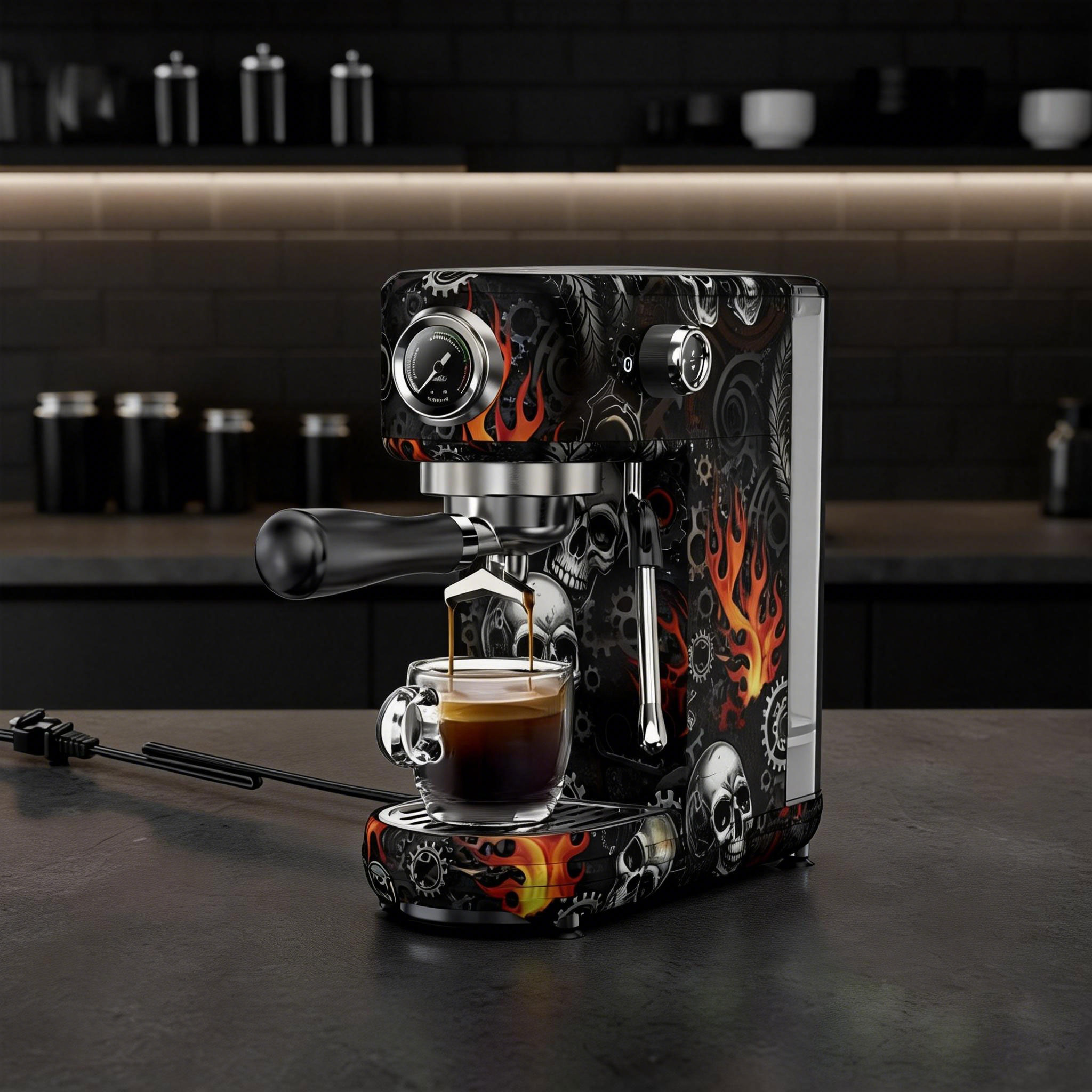 Gothic Skull Pattern Espresso Machine