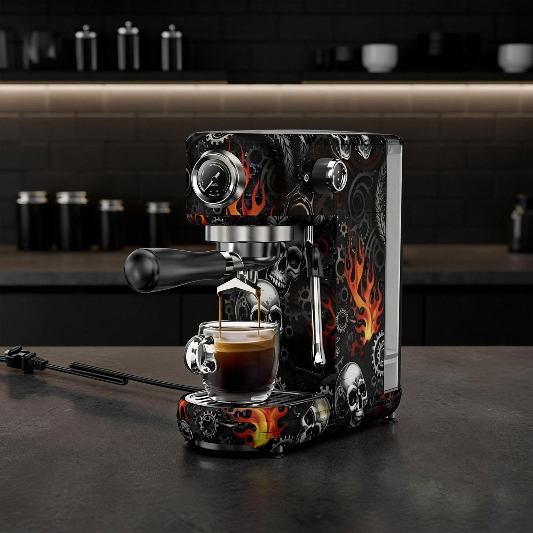 Gothic Skull Pattern Espresso Machine
