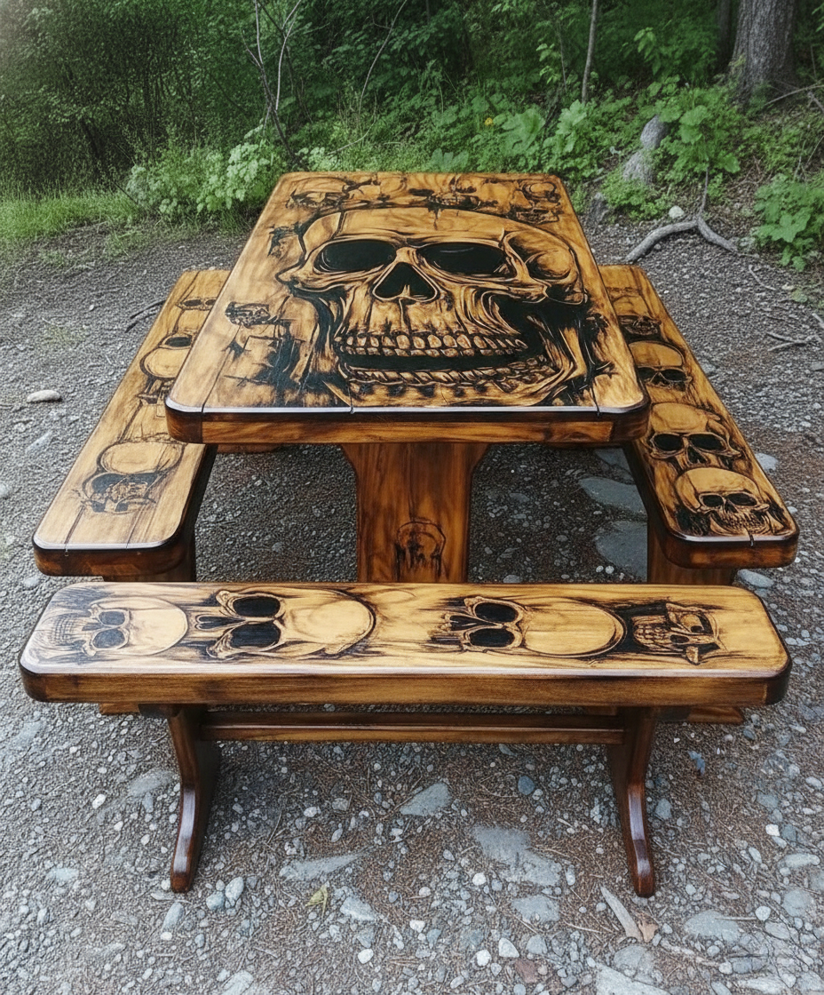 Outdoor Skull Picnic Table