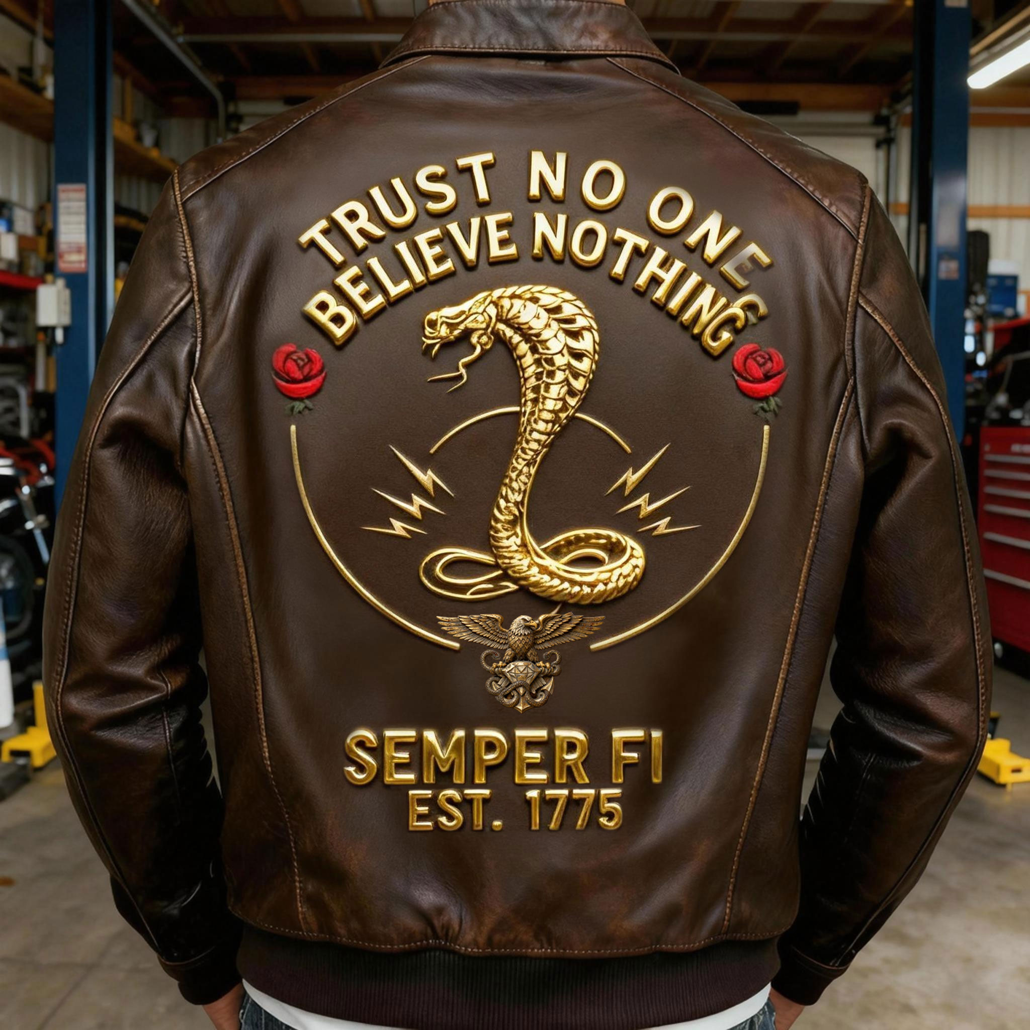 SEMPER FI Vintage American Bomber Leather Coat