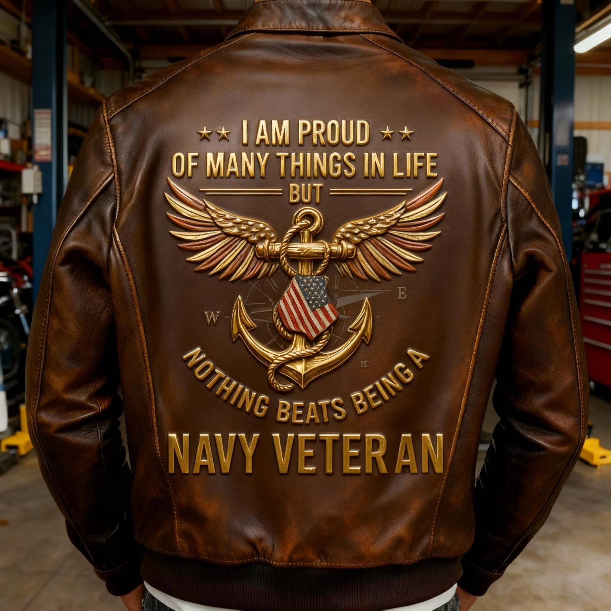 “Nothing Beats Being a Navy Veteran” Leather Jacket