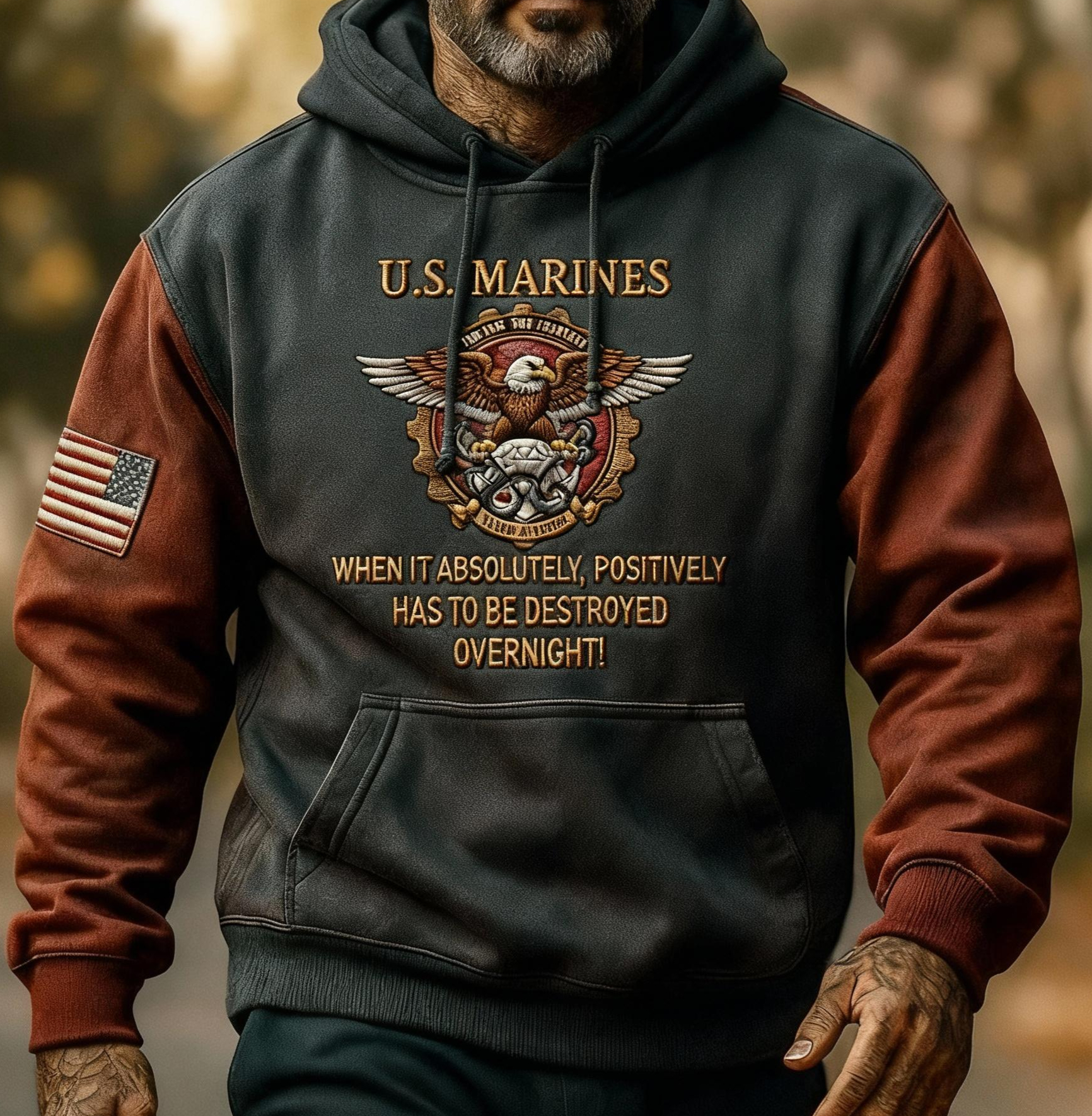 U.S. Marines Classic Slogan Hoodie, "Overnight Destruction"