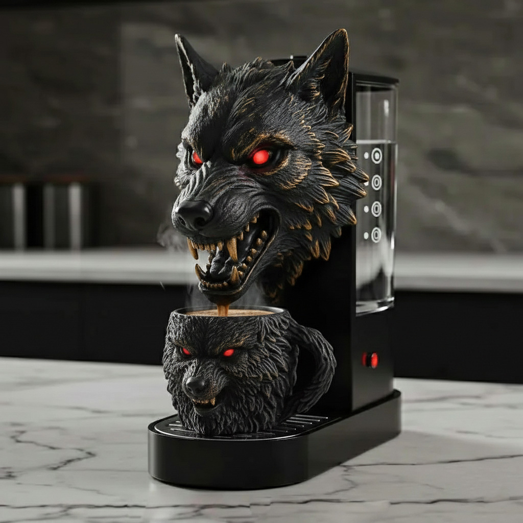 Dark Aesthetic Werewolf Coffee Maker for Expressive Living Spaces