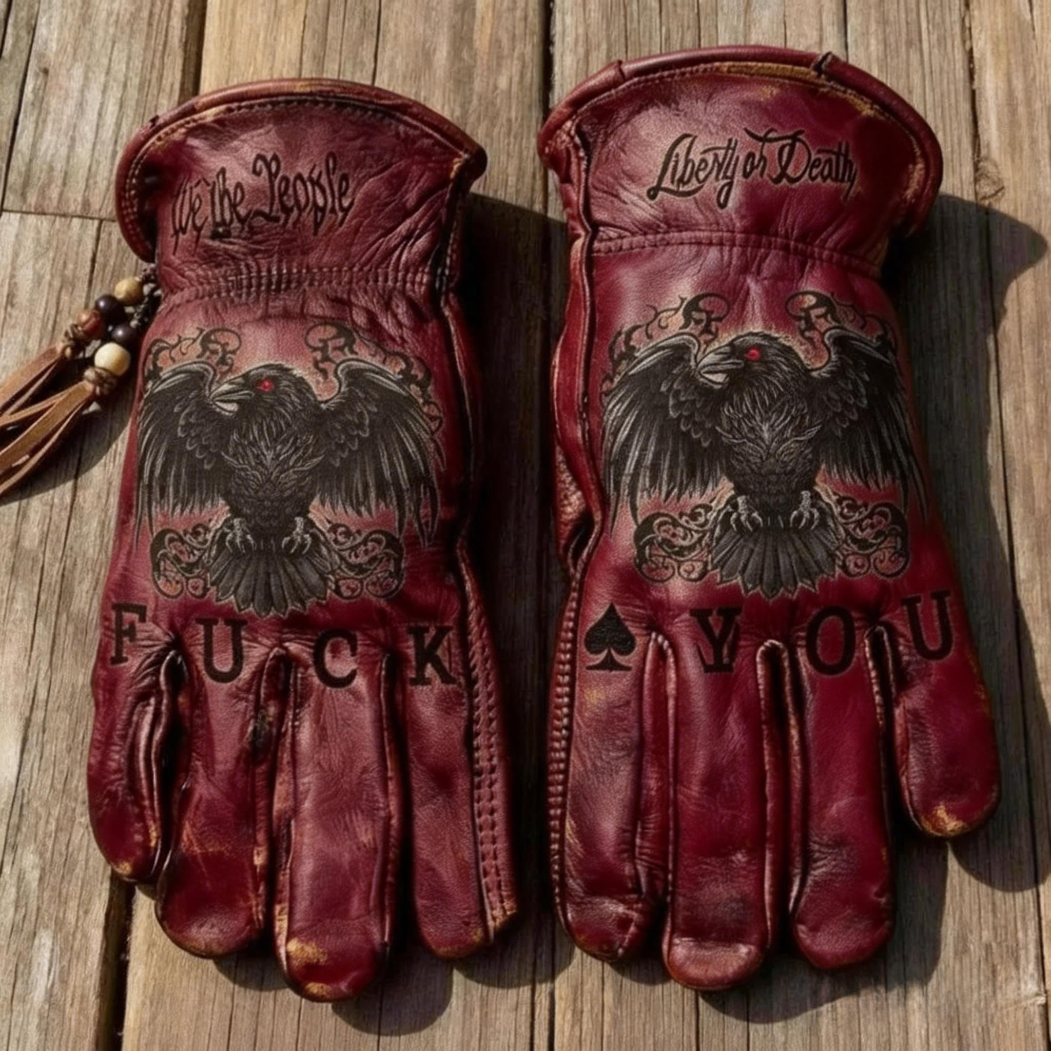 Hardcore biker style engine patriotic leather riding gloves