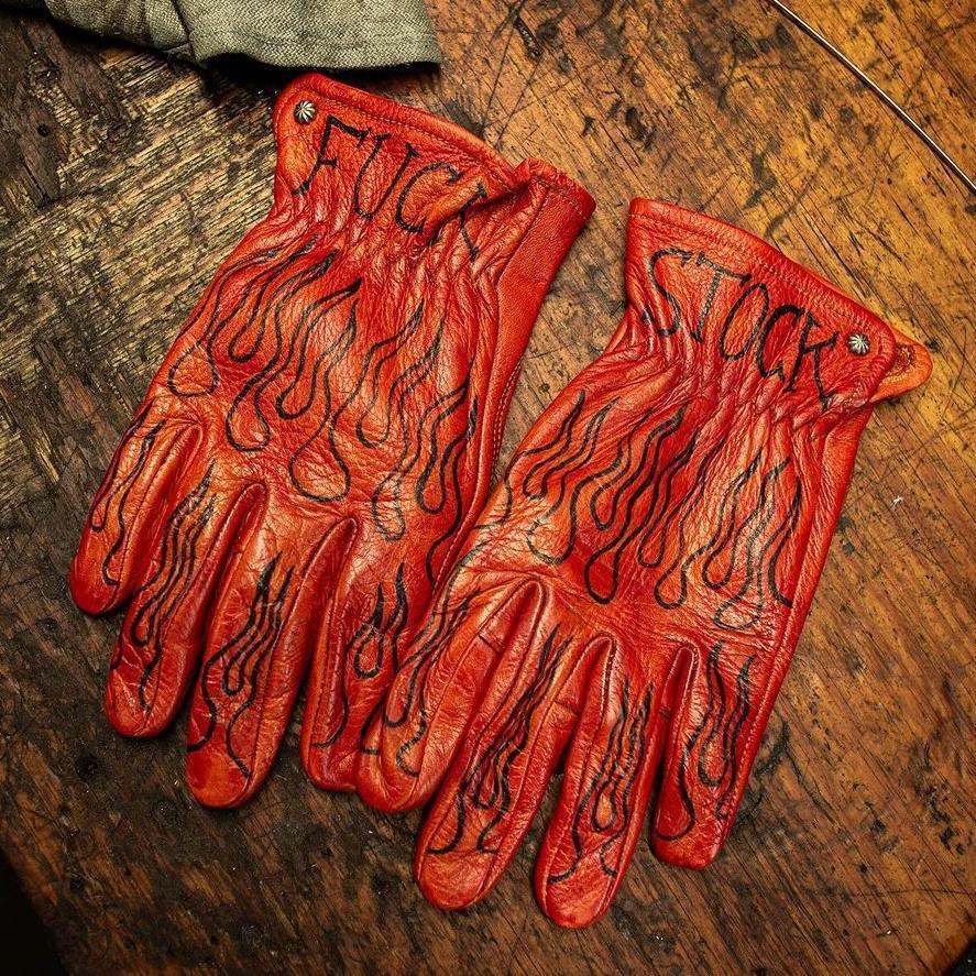 Print Vintage Leather Work Gloves