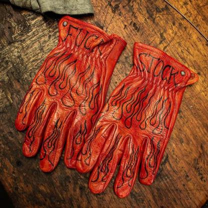 Print Vintage Leather Work Gloves