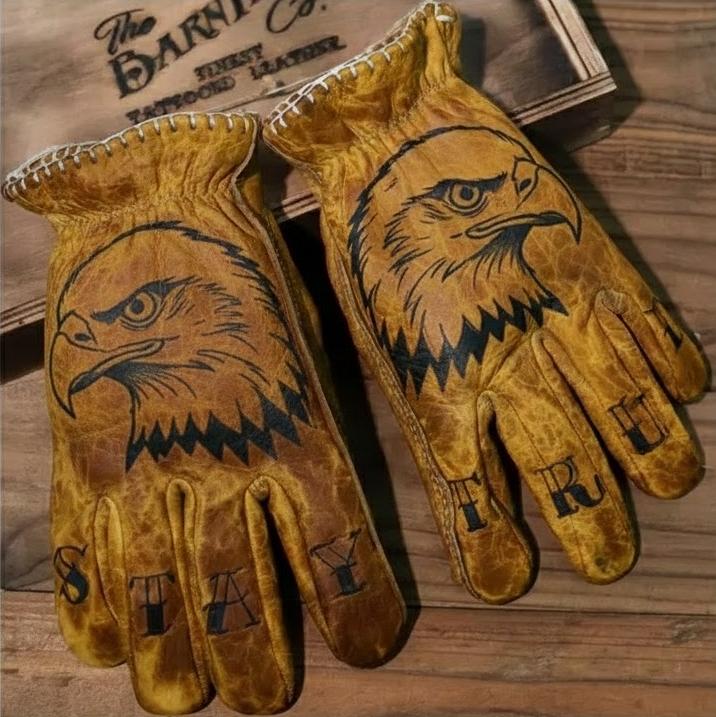 Print Vintage Leather Work Gloves