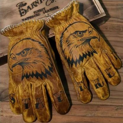 Print Vintage Leather Work Gloves
