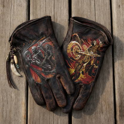 Print Vintage Leather Work Gloves.
