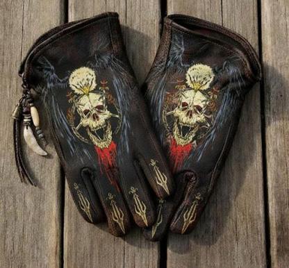 Print Vintage Leather Work Gloves.