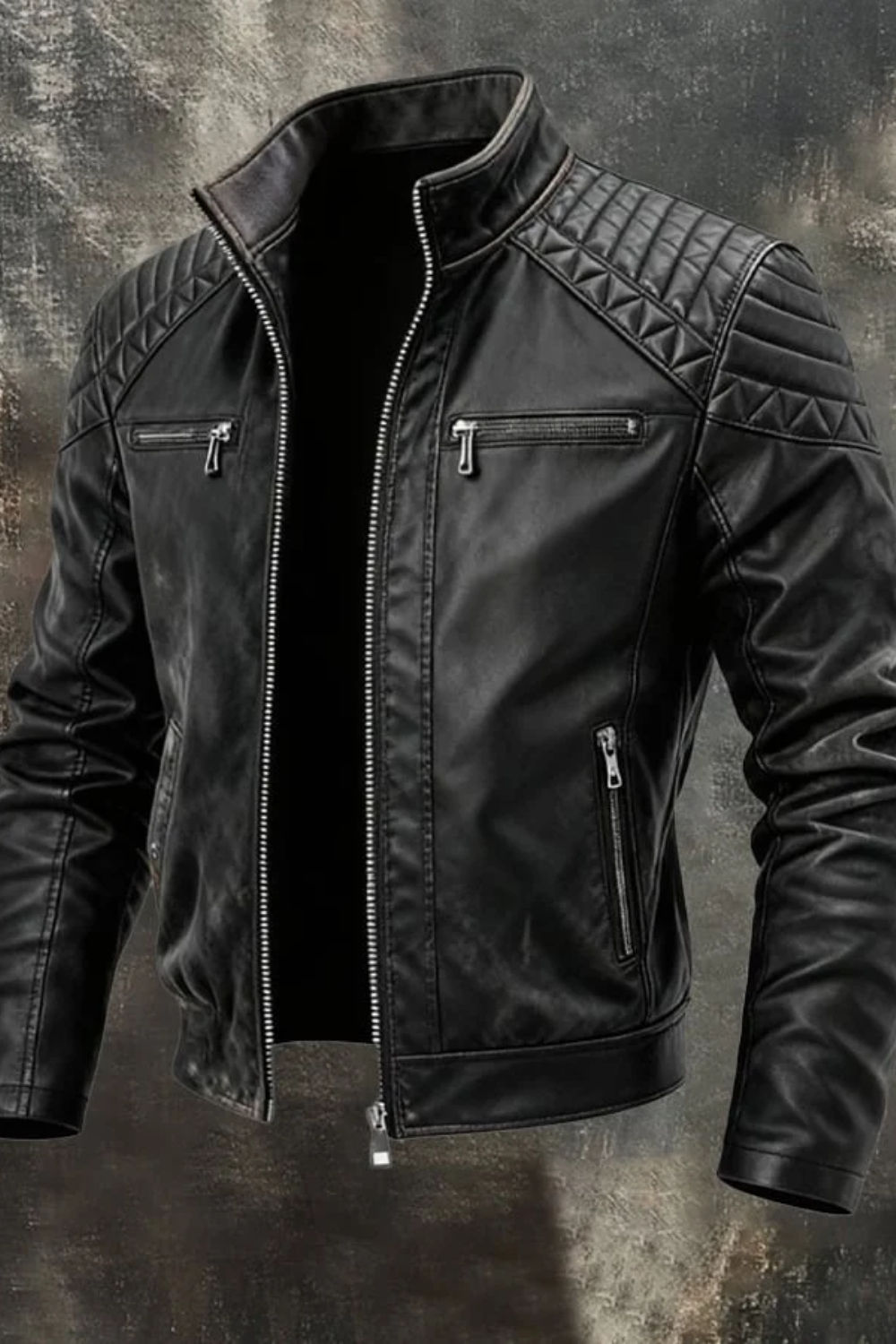 Men's Retro Motorcycle Washed Leather Stand-Up Collar Jacket
