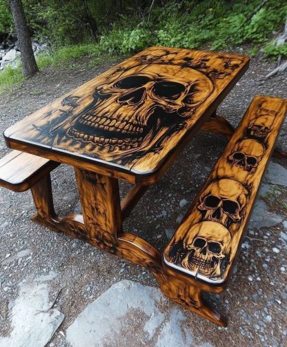 Outdoor Skull Picnic Table