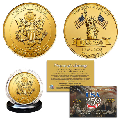 USA 250th Patriotic Bundle – Peace Coins & Independence $2 Bill
