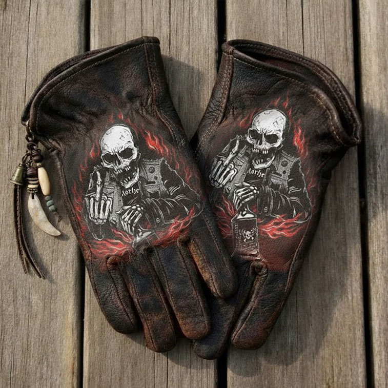 American Frontier Style Majestic Eagle Graphic Distressed Leather Gloves