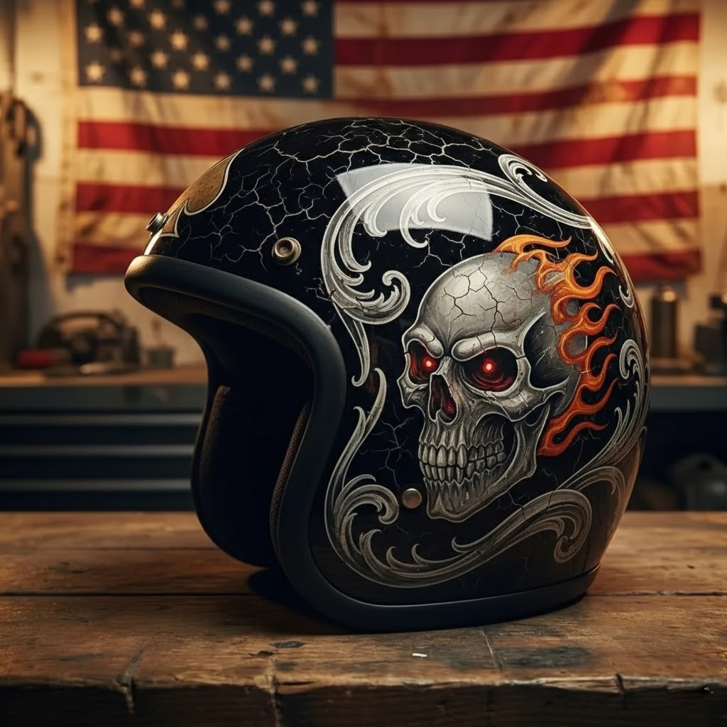 Retro Flashback: Traditional Tattoo Art Biker Helmet