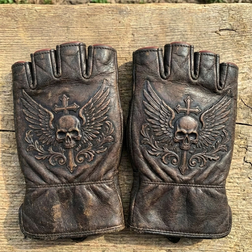 Vintage Biker Half Gloves for Motorcycle Enthusiasts