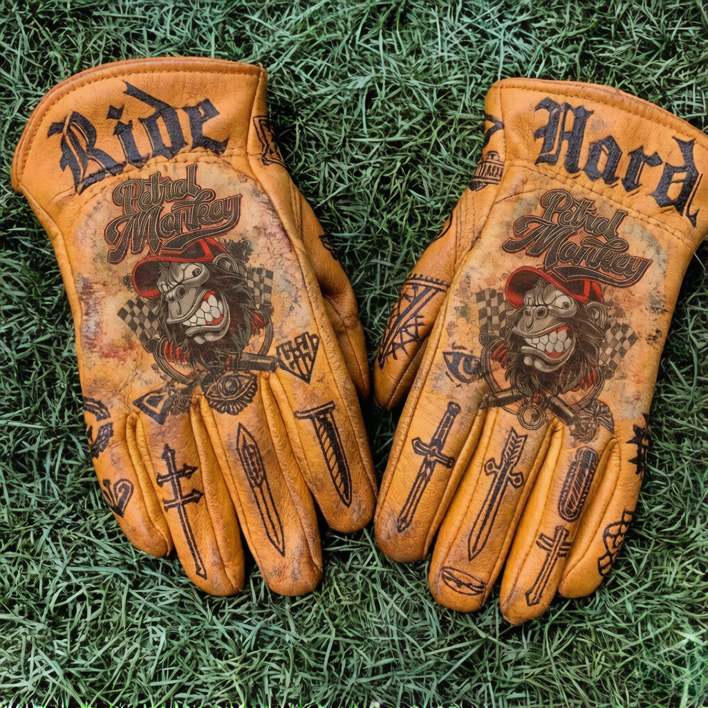 Vintage Style Pattern Motorcycle Riding Gloves