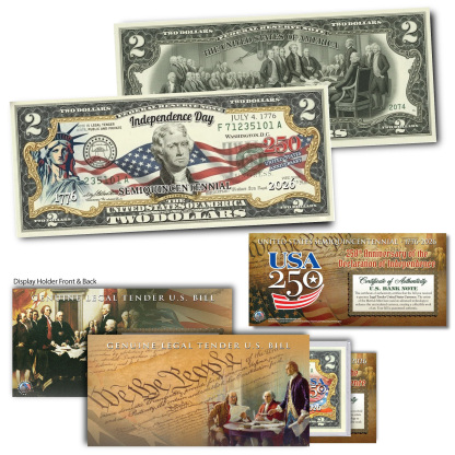 USA 250th Patriotic Bundle – Peace Coins & Independence $2 Bill