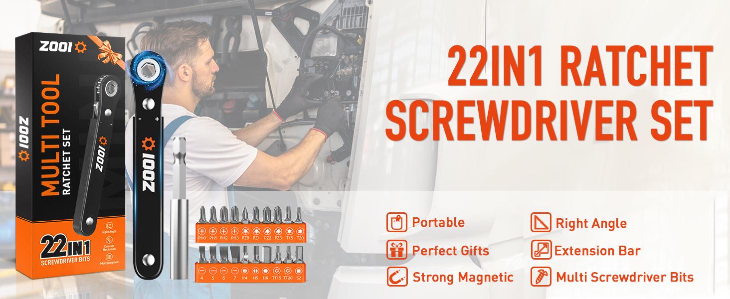 [1 Order=1 Free]Gifts for Men 22 in 1 Multifunction Screwdriver, 90 Degree Right Ratchet Screwdriver Set, Ratcheting Pocket Screwdriver Gifts for Men, Household Repair Tool Kit for Furniture, Father's Day& Birthday Gifts for Men Dad