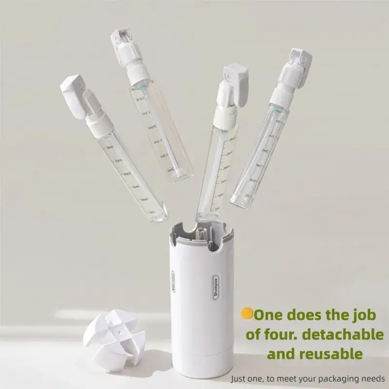 4-in-1 Portable Cosmetic Shampoo Dispenser Storage Bottle Plastic Travel Friendly Compact Design for Easy Carrying