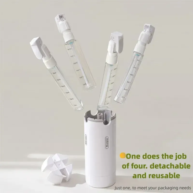 4-in-1 Portable Cosmetic Shampoo Dispenser Storage Bottle Plastic Travel Friendly Compact Design for Easy Carrying