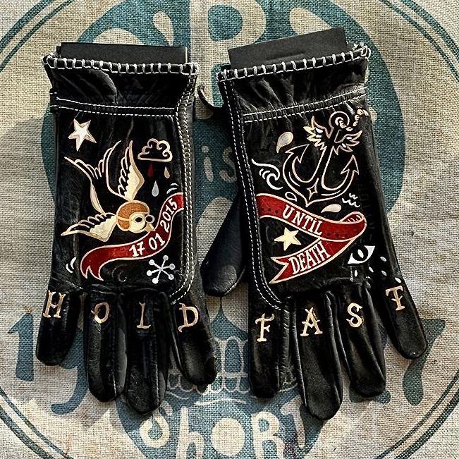 Vintage Style Pattern Motorcycle Riding Gloves