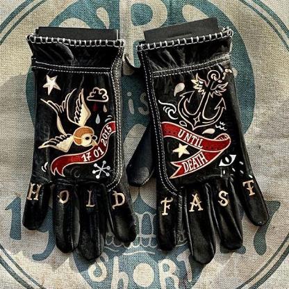 Vintage Style Pattern Motorcycle Riding Gloves