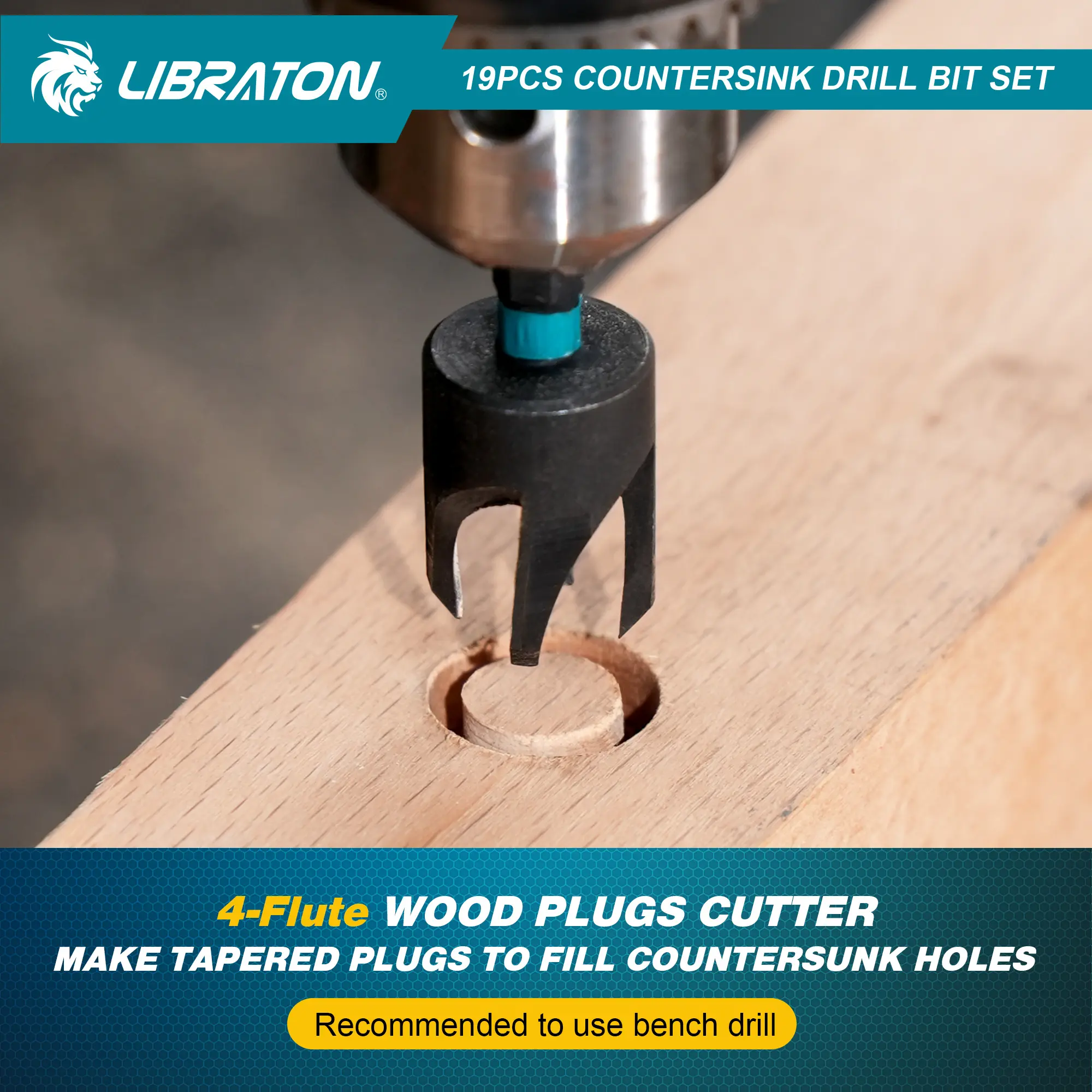19-Piece Professional Countersink Drill Bit Set – Tapered Bits for Woodworking | Wood Plug Cutters & 1/4" Hex Shank | Precision Depth Control for Flawless Joinery