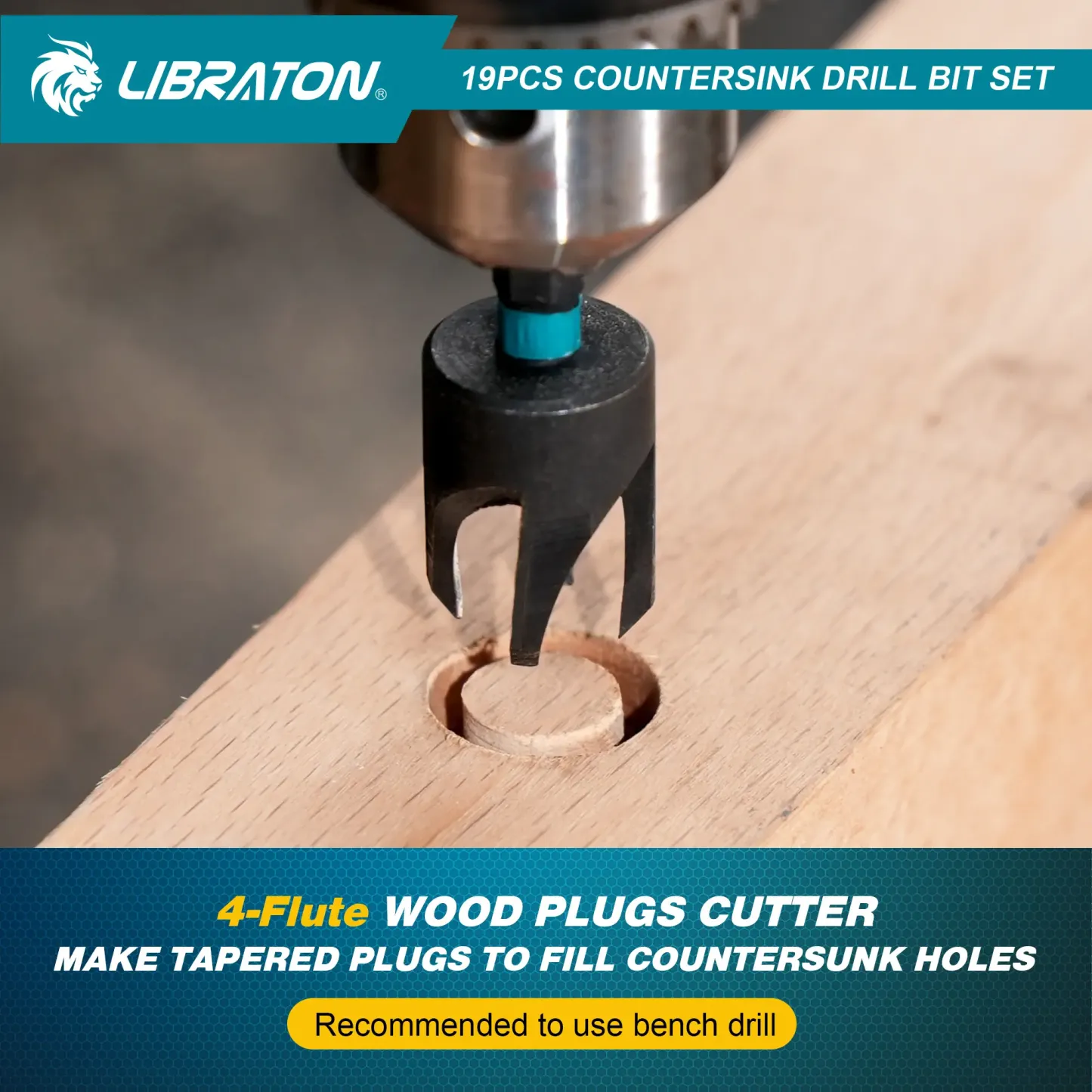 19-Piece Professional Countersink Drill Bit Set – Tapered Bits for Woodworking | Wood Plug Cutters & 1/4" Hex Shank | Precision Depth Control for Flawless Joinery