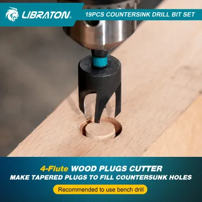 19-Piece Professional Countersink Drill Bit Set – Tapered Bits for Woodworking | Wood Plug Cutters & 1/4" Hex Shank | Precision Depth Control for Flawless Joinery