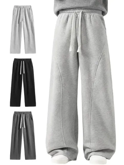 Men's Solid-Color Drawstring Pants with Curved Blade Design—Casual comfort, relaxed fit suitable for all seasons. Street-style men's trousers perfect for everyday wear and layering. Menswear Beige daily wear pant