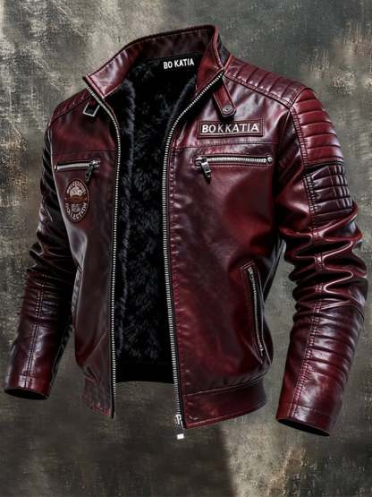 (Inner Pocket Design) Men's Retro Motorcycle Washed Leather Stand-Up Collar Jacket