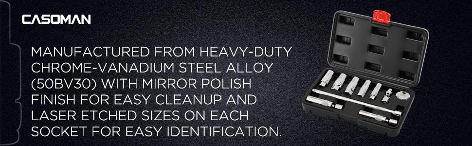 CASOMAN 10PCS 3/8"Drive Magnetic Spark Plug Socket Set, 6PT&12PT, Include Extension Bar, Universal Joint & Spark Plug Gapper, CR-V Steel CASOMAN 10PCS 3/8"Drive Magnetic Spark Plug Socket Set, 6PT&12PT, Include Extension Bar, Universal Joint & Spark Plug Gapper, CR-V Steel