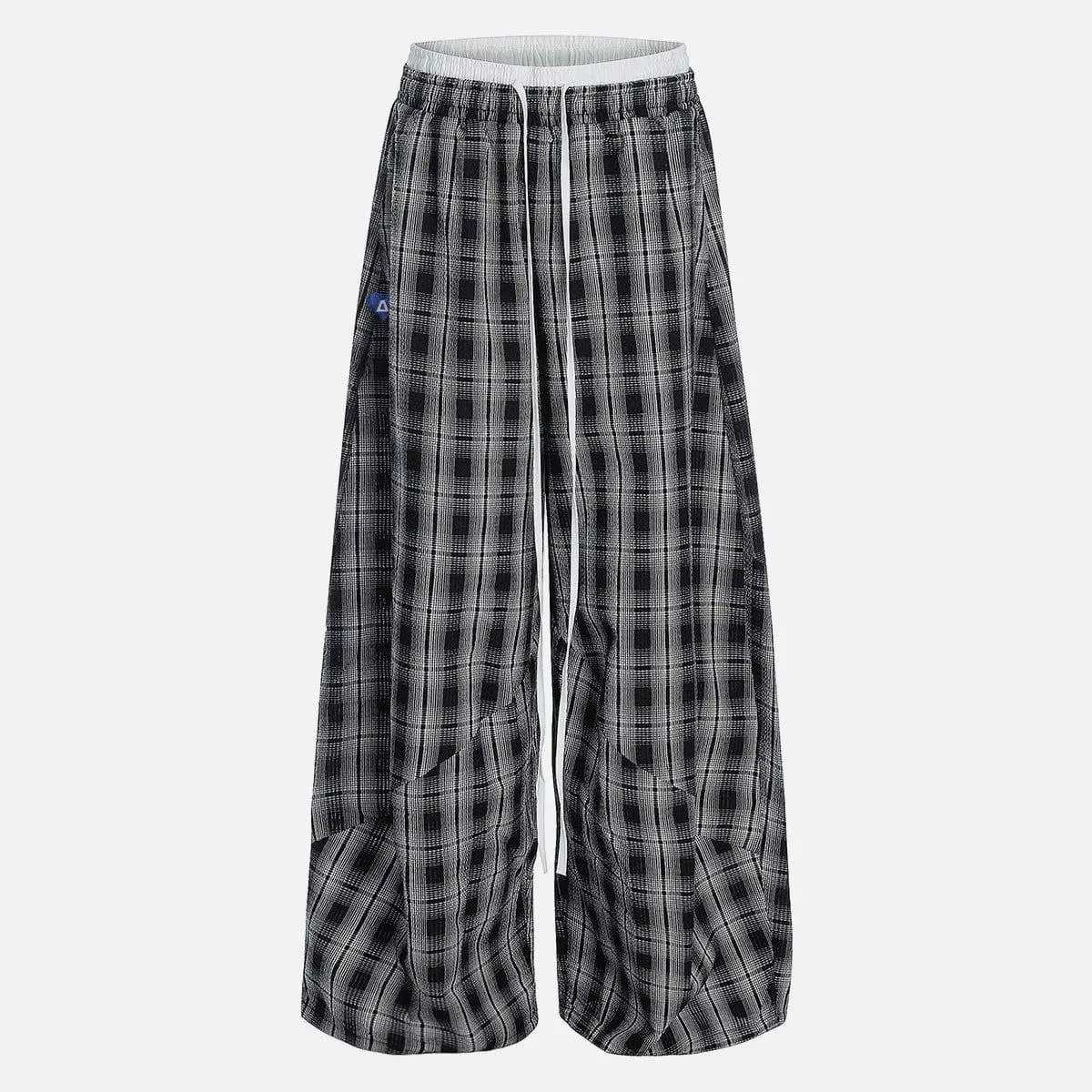 Aelfric Eden Baggy Plaid  Barrel Double Waist Sweatpants Unisex Drawstring Elastic Waist Joggers  Y2K Streetwear Loose Fit Vintage Joggers